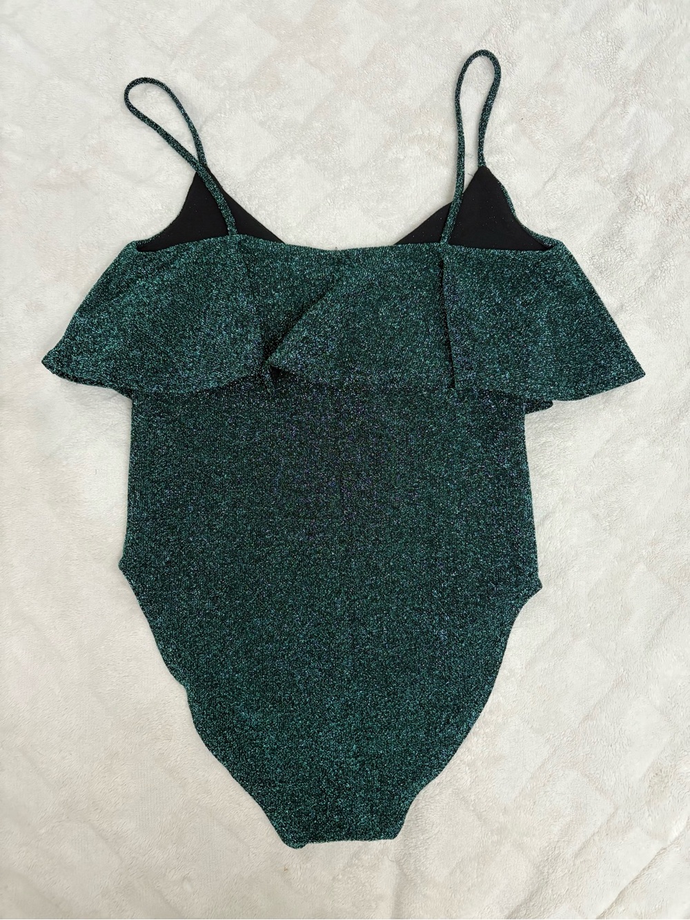ZARA Teal Shimmer Ruffle Strap Bodysuit - Picture 2 of 2